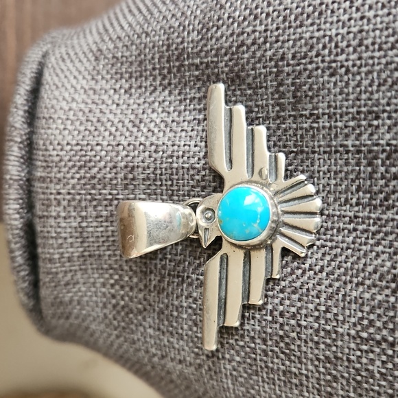 NWOT Native American Navajo Turquoise & Sterling Thunderbird Pendant π©΅π - Picture 11 of 11